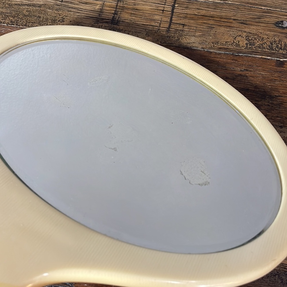 Handheld mirror vintage French ivory celluloid. Beveled glass. - Picture 10 of 10